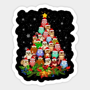 Owls Christmas Tree Merry Xmas Holiday Gift Sticker